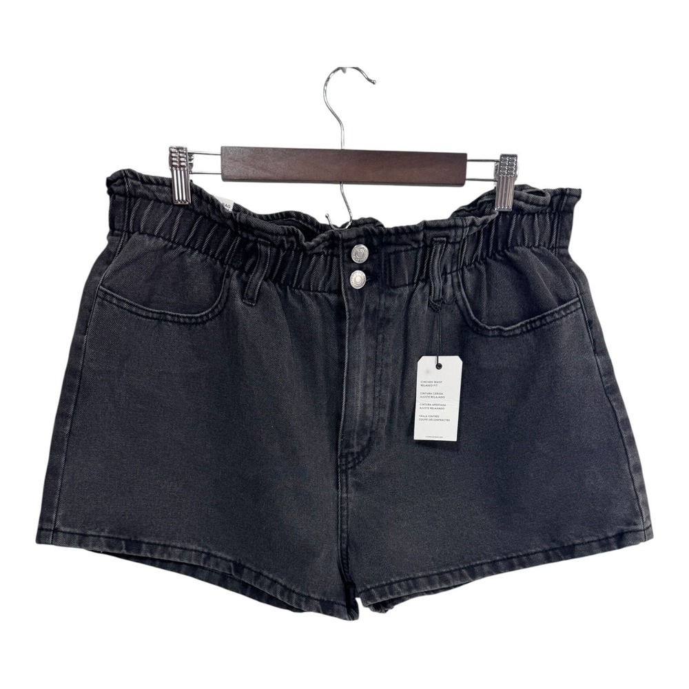 Forever 21 Black Paperbag Denim Shorts High Rise Relaxed Vintage Y2K Style 34